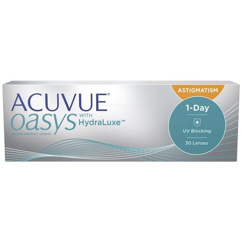Купить Контактные линзы Acuvue Oasys 1-Day with HYDRALUXE for Astigmatism, однодневные, -4, 75, -0, 75/ 180/ 14, 3 / 8, 5 / 30 шт., бесцветный, сенофилкон а