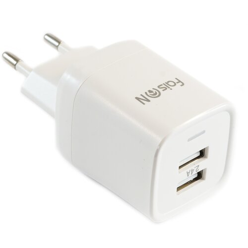 Сетевая зарядка FaisON 2xUSB C-18, Tornado, 2.4A, белый сетевая зарядка faison 2xusb c 21 skill 2 1a кабель type c белый