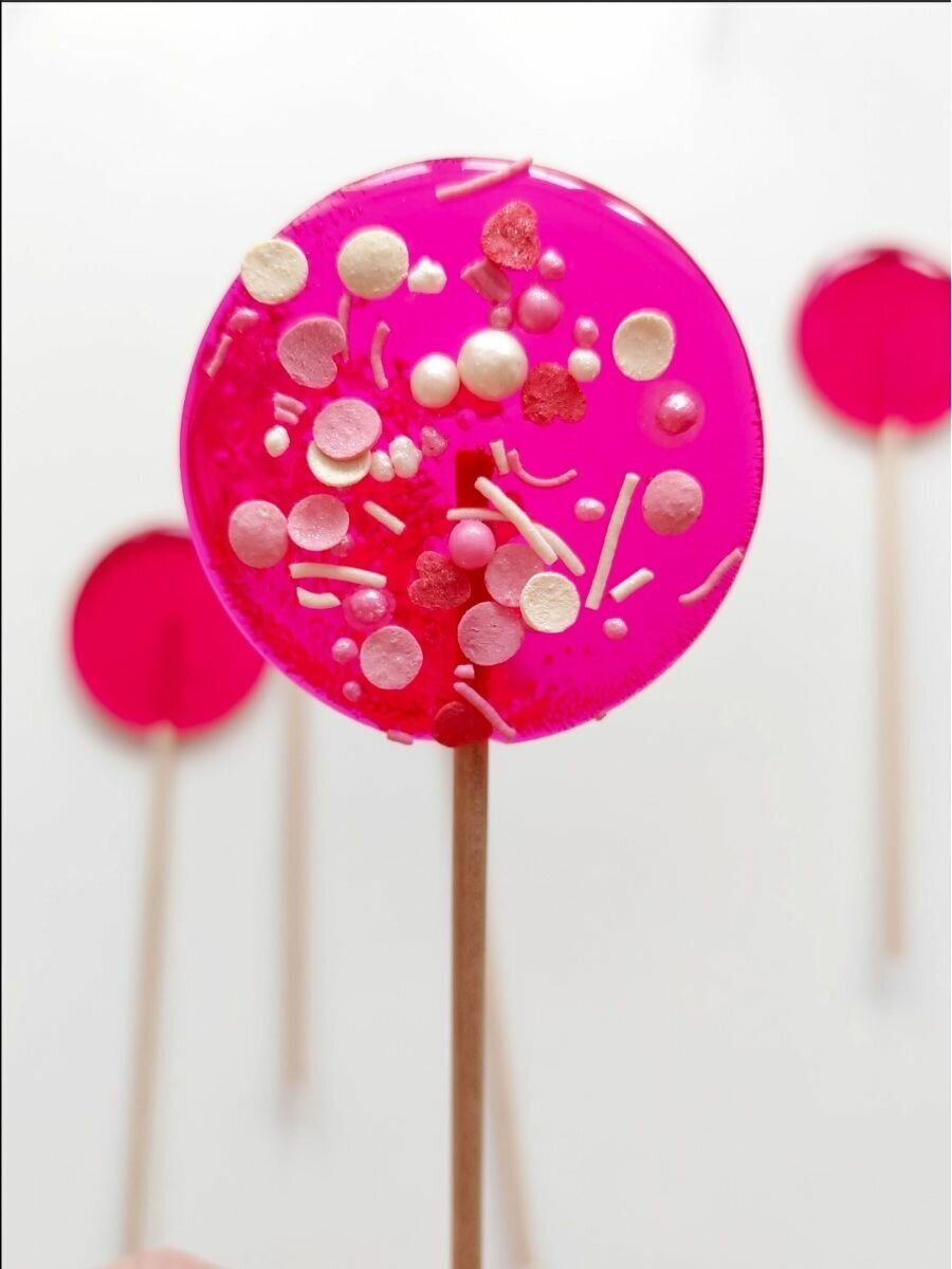 Леденцы на палочке для торта круглые плоские розовые - фотография № 3