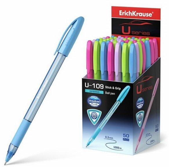 Ручка шариковая U-109 Spring Stick&Grip 1.0, Ultra Glide, цвет чернил синий, 50 шт.