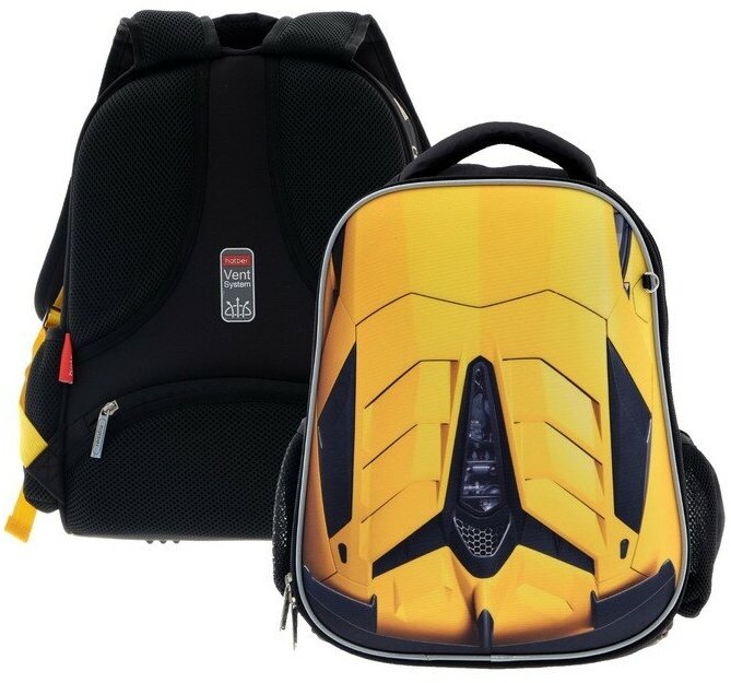 Рюкзак каркасный 38 х 29 х 15 см, Hatber Ergonomic light "Скорость и мощь", жёлтый NRk_71044