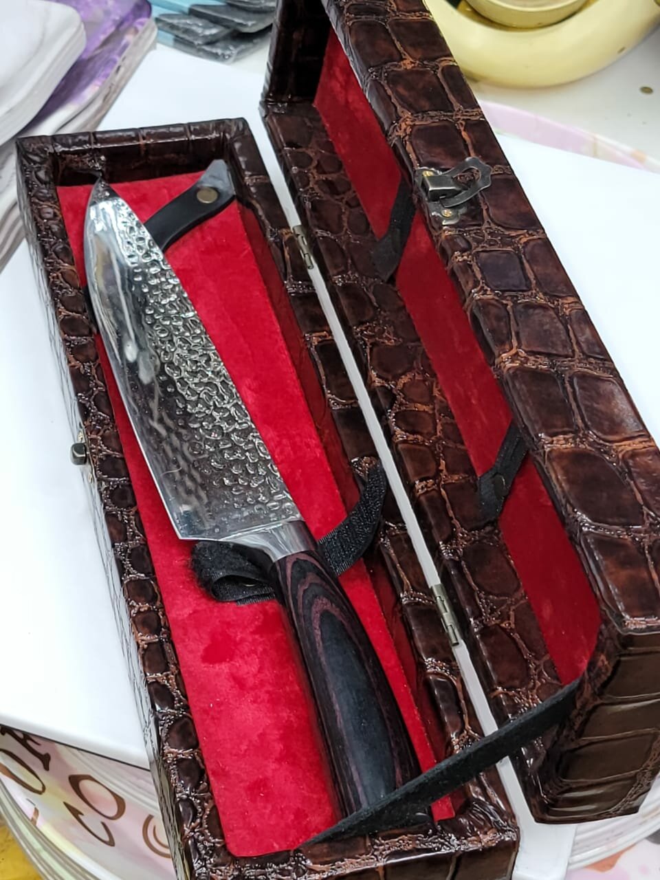 фото Шеф Нож кухонный разделочный полированный в подарочном кожаном футляре (высш. качество), (использ. также как обвалочный топор ) модель 3