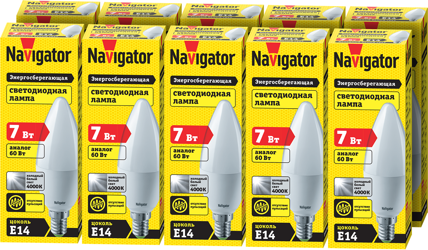 Лампа Navigator 94 492 NLL-C37-7-230-4K-E14-FR, свеча 7 Вт, Е14, дневной свет 4000К, упаковка 10 шт.