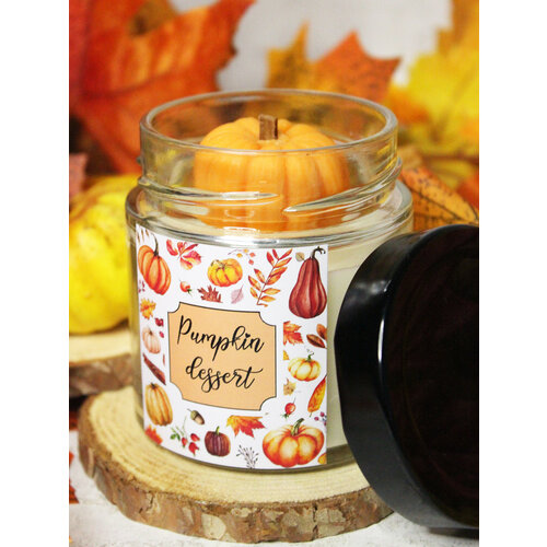 Свеча ароматическая декоративная с деревянным фитилем - Тыквенный десерт. В баночке 200 мл.