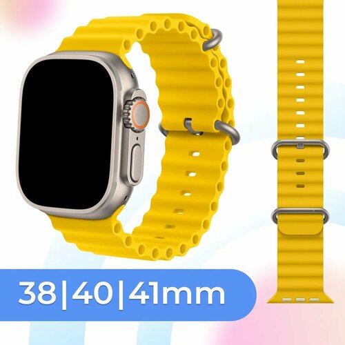 силиконовый ремешок для умных часов apple watch 38 40 41 mm спортивный сменный браслет для смарт часов эпл вотч 1 9 se серии blue Силиконовый ребристый ремешок для умных часов Apple Watch 38-40-41 mm / Спортивный сменный браслет для смарт часов Эпл Вотч 1-9, SE серии / Yellow