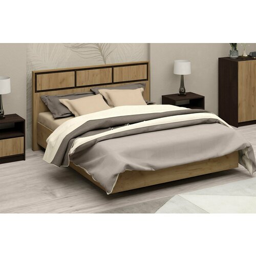 Двухспальная парящая кровать Флоренция 160x200 Дуб венге/Дуб крафт золотой