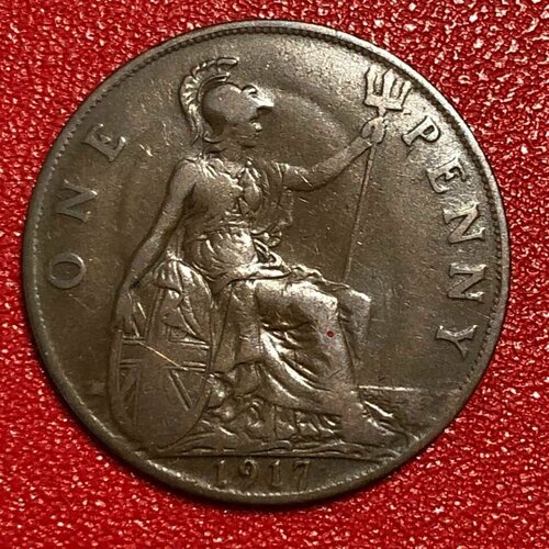 Монета Великобритания 1 Пенни 1917 год Король Георг 5 #4-8