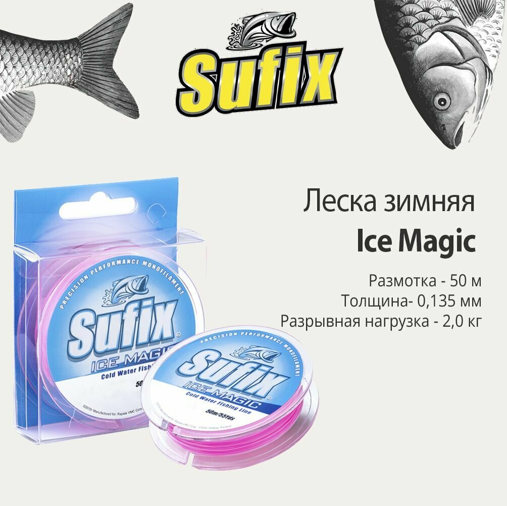 Леска зимняя SUFIX Ice Magic 50 м бело-розовая 0,135 мм 2,0 кг