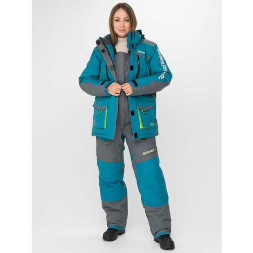Костюм женский зимний Huntsman Siberia Lady для туризма, рыбалки, охоты на молнии из мембранной ткани Breathable, цвет серый/бирюза (р.44-46/158-164)