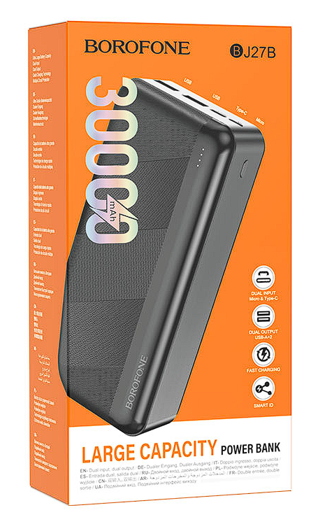 Powerbank Borofone J27B 30000mAh 2USB+Micro+Type-C черный