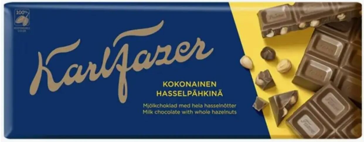 Молочный шоколад с Фундуком, Karl Fazer Kokonainen Hasselpahkina, 200 гр.