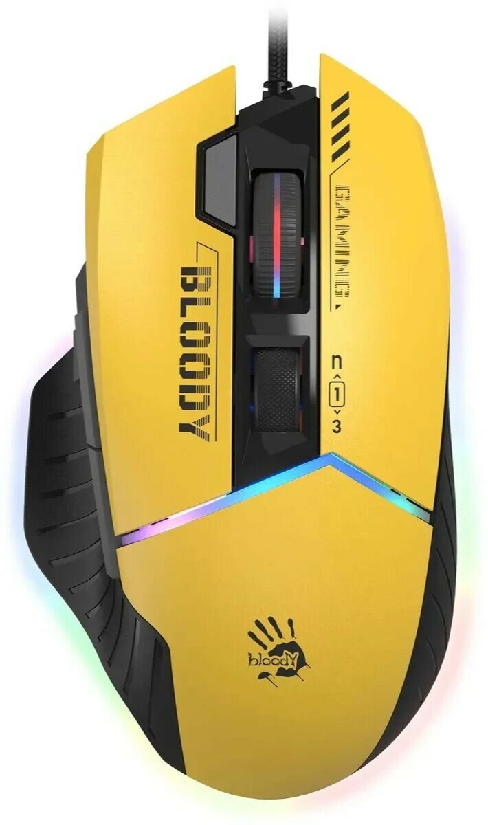 Мышь A4TECH Bloody W95 Max Sports, игровая, оптическая, проводная, USB, желтый и серый [w95 max sports lime]