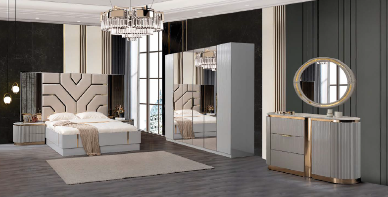 Набор мебели "Ницца Luxury" - кровать, шкаф, тумба, комод и зеркало