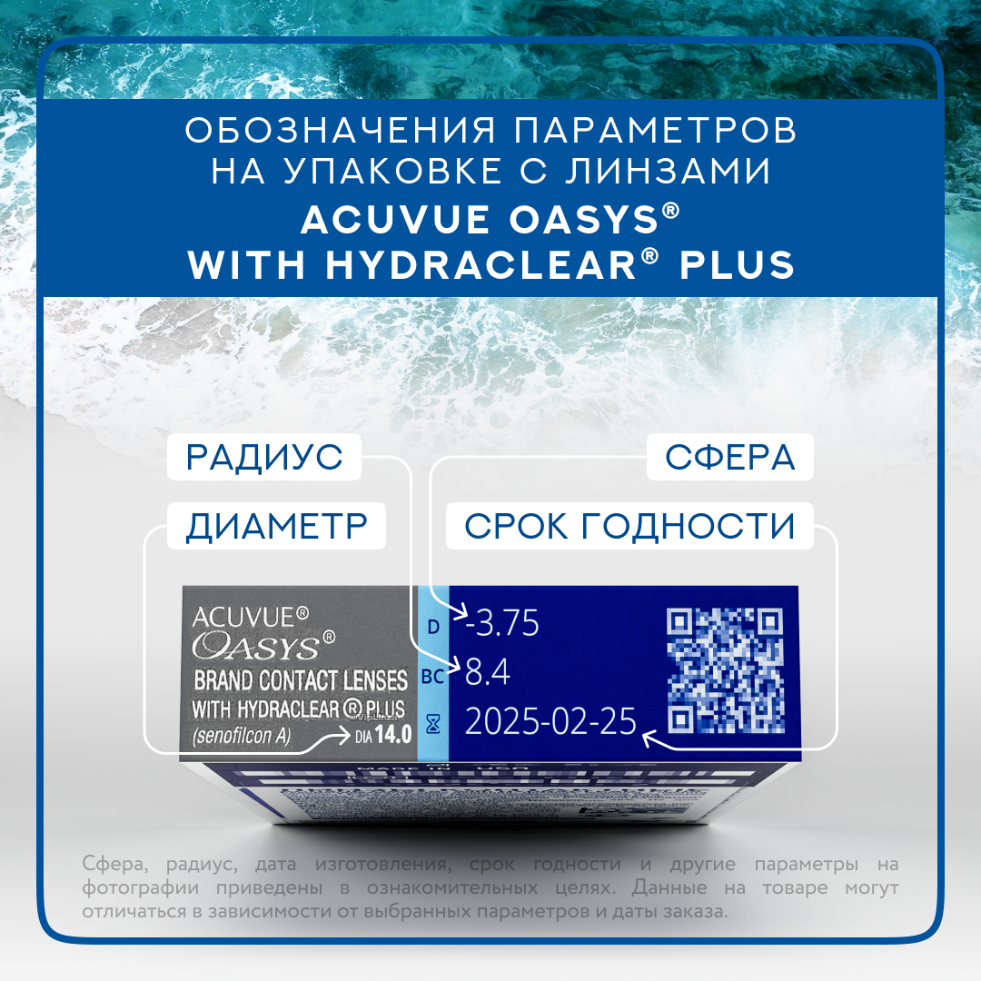 Контактные линзы Acuvue OASYS with Hydraclear Plus, 6 шт, R 8,4, D -7 — фото 1