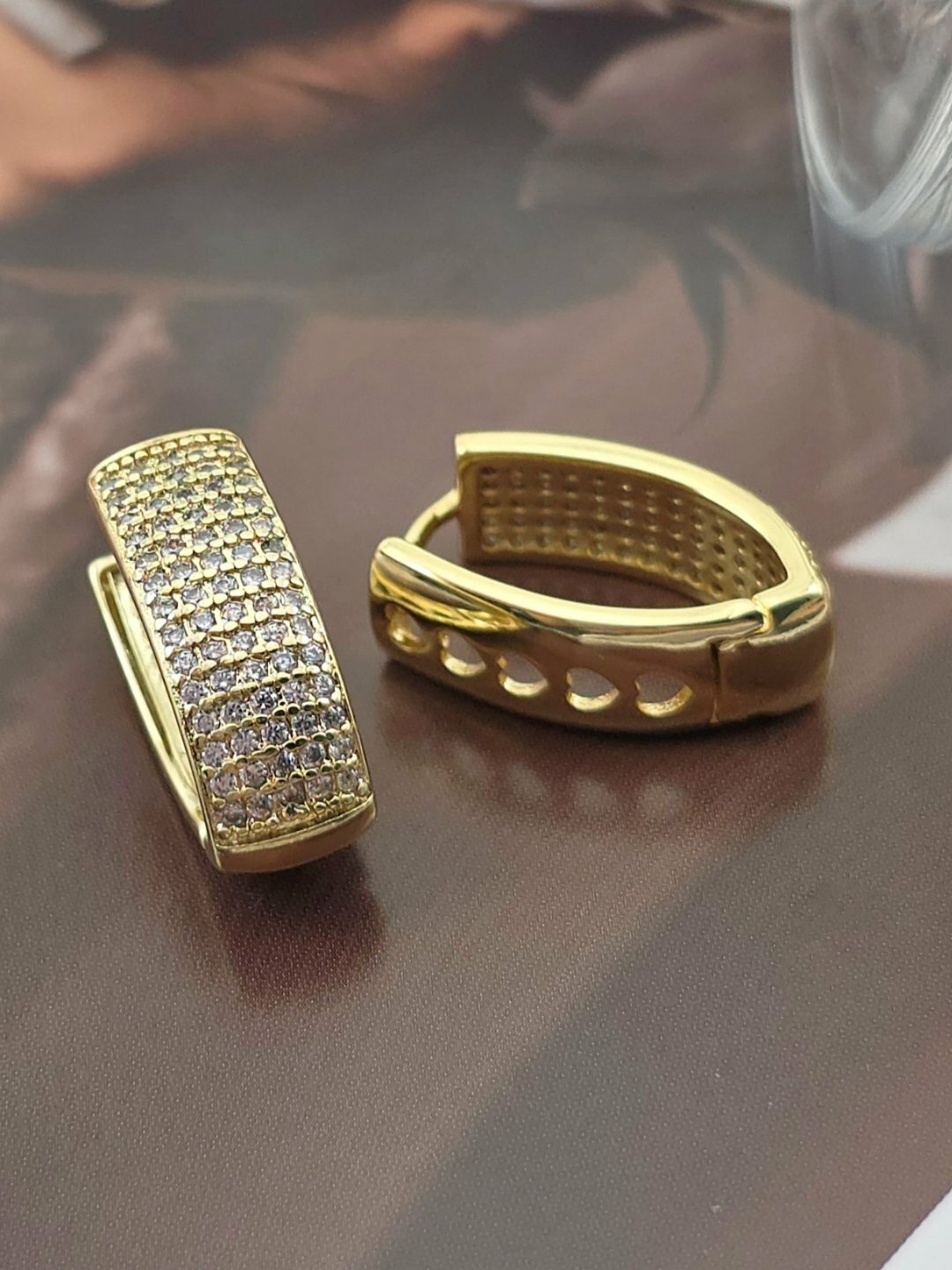 Серьги двусторонние, фианит, gold