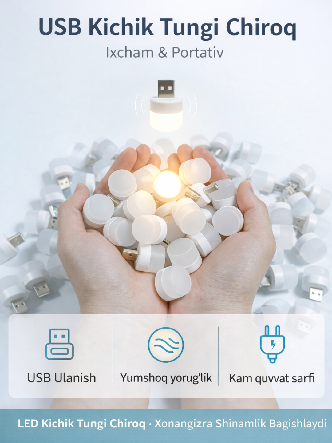 Мини LED ночник USB, 3 Вт, белый свет — компактный и яркий светильник