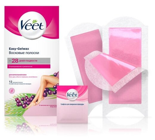 Восковые полоски VEET для нормальной кожи, c технологией Easy Gel-wax, 12 шт