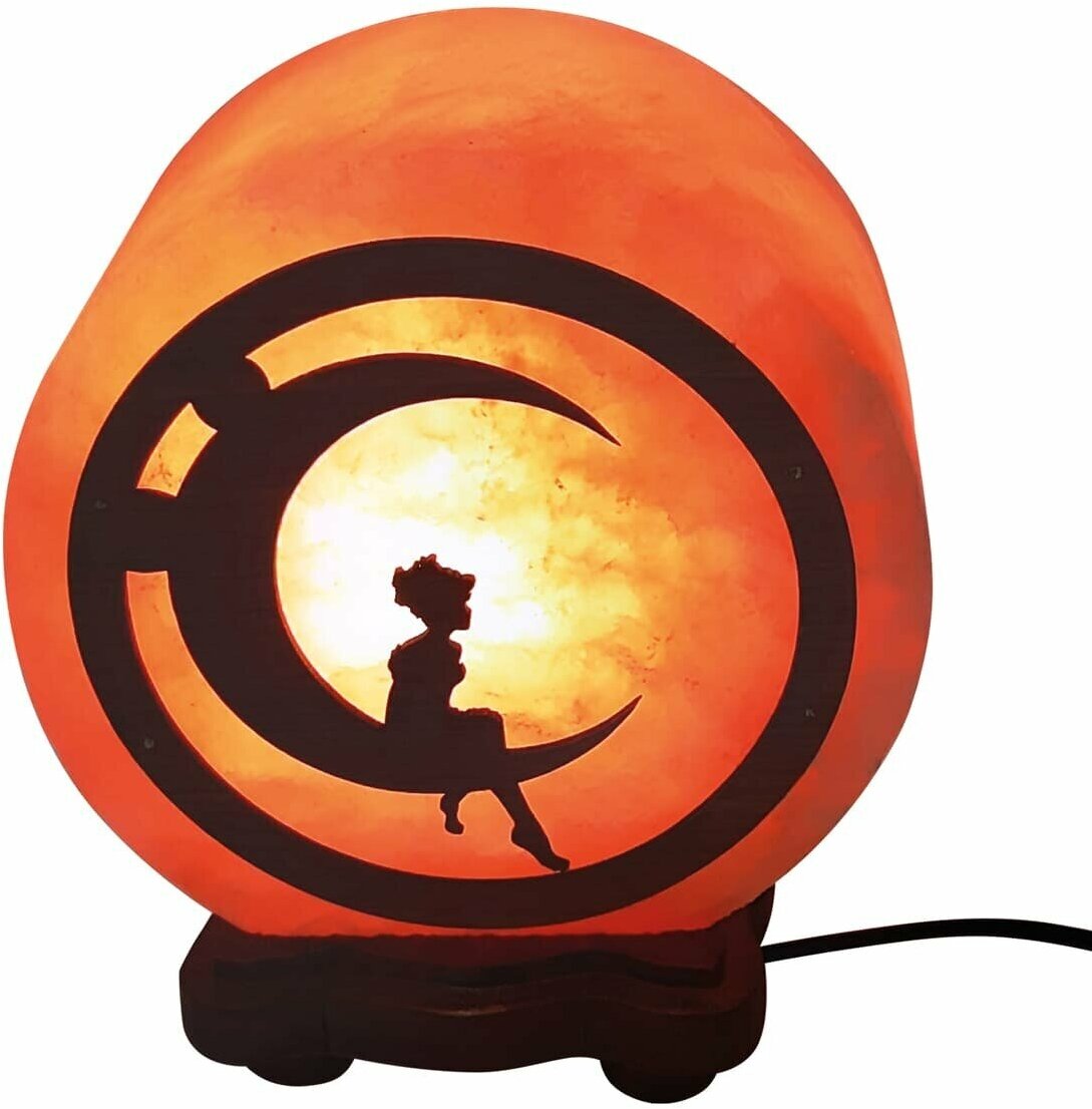 Солевая лампа Круг 6 дюймов с картинкой из дерева Мальчик на луне