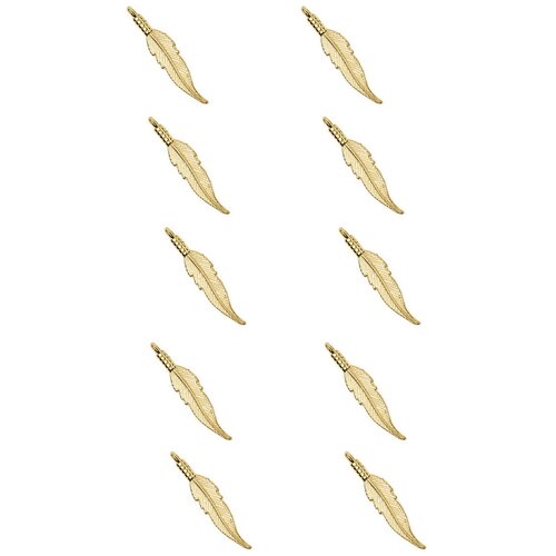 фото Набор подвесок, перышко узкое, длина - 32 мм, ширина - 6 мм, толщина - 1, 6 мм, диаметр отверстия - 1, 5 мм, материал: сплав олова с позолочением, 10 шт. kaboshon