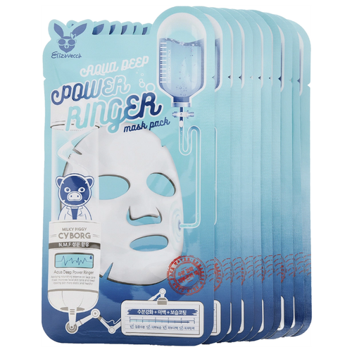 Тканевая маска для лица увлажнение, 10 шт  Elizavecca Aqua Deep Power Ringer Mask Pack