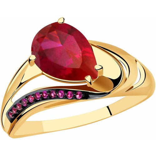 золотое кольцо александра кл3750 30ск р с фианитом и рубиновым корундом Кольцо Diamant online, золото, 585 проба, корунд, фианит, размер 19, красный