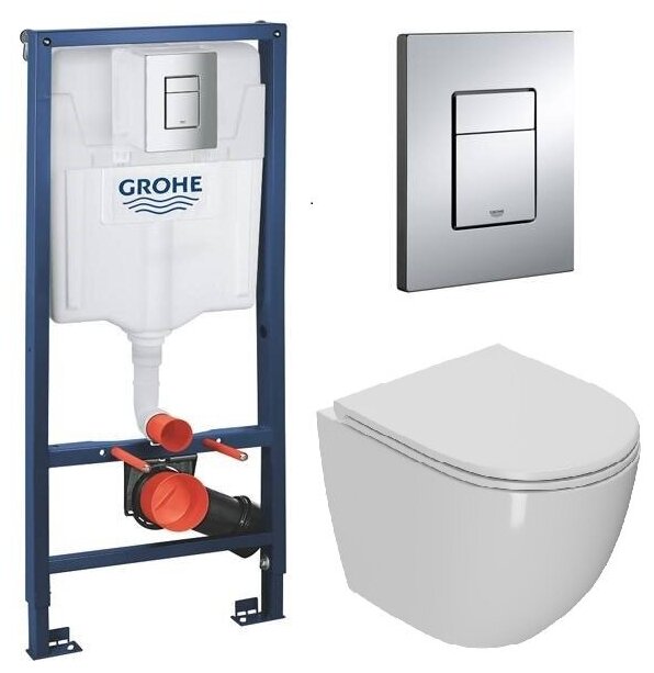 Готовый комплект: Инсталляция Grohe 38772001 + Унитаз подвесной Point Афина PN41041 безободковый, сиденье микролифт