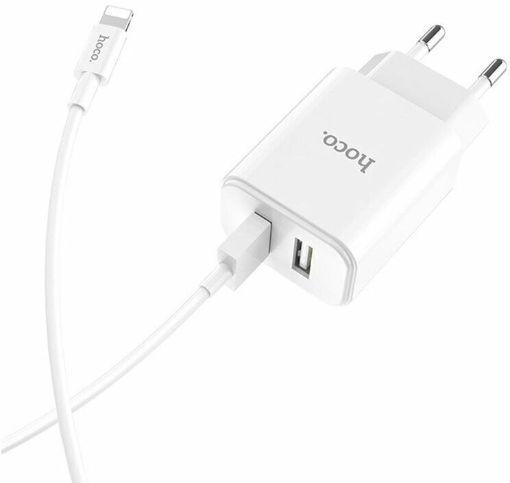 Зарядное устройство Hoco C62A Victoria 2xUSB + кабель Lightning White