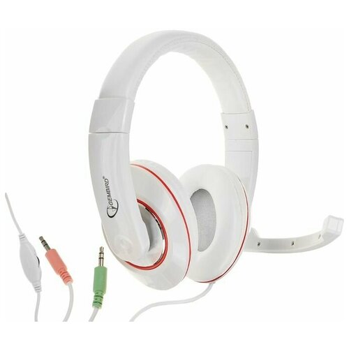 Наушники Gembird MHS-780 компьютерные микрофон 105 дБ 32 Ом 35 мм 18 м бело-красные 1 шт 130200₽