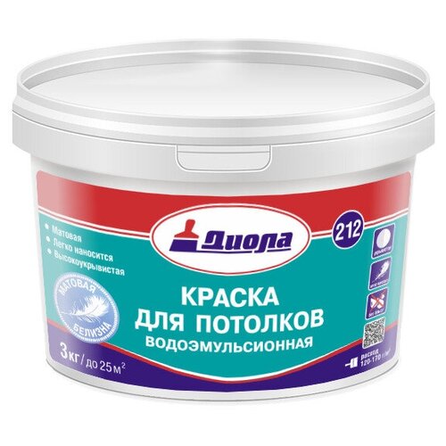Краска ВД Диола-212 3кг для потолков водоэмульсионная