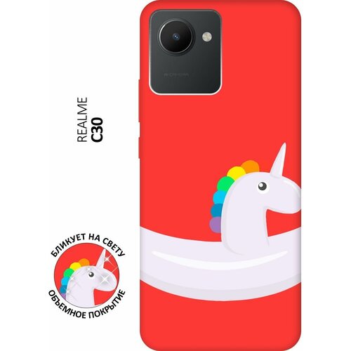 Матовый чехол Unicorn Swim Ring для realme C30 / Рилми С30 с 3D эффектом красный матовый чехол meaning для realme c30 рилми с30 с 3d эффектом красный