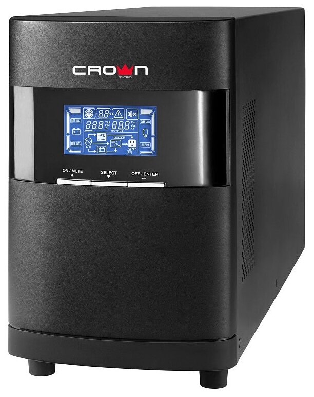 Источник бесперебойного питания CROWN On-Line CMUOA-350-1K IEC 1000VA/900W, корпус металл, TOWER, АКБ 3*12V/7AH, PF-0.9, AVR 110-300V, порт RJ-11/45+USB/RS-232, EPO, розетки 4*IEC С13, входной кабель 2 м, вентилятор охлаждения, автомат, слот для SNMP, пор