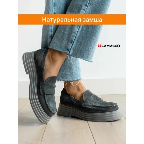 фото Лоферы женские натуральная кожа туфли кожаные , lamacco, 3507l_тем.серый-велюр-(серый)-38