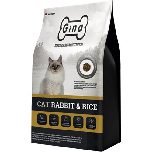 GINA ADULT CAT RABBIT & RICE для взрослых кошек с кроликом и рисом 02323 (3 кг) gina elite adult cat duck для взрослых кошек с уткой 3 3 кг