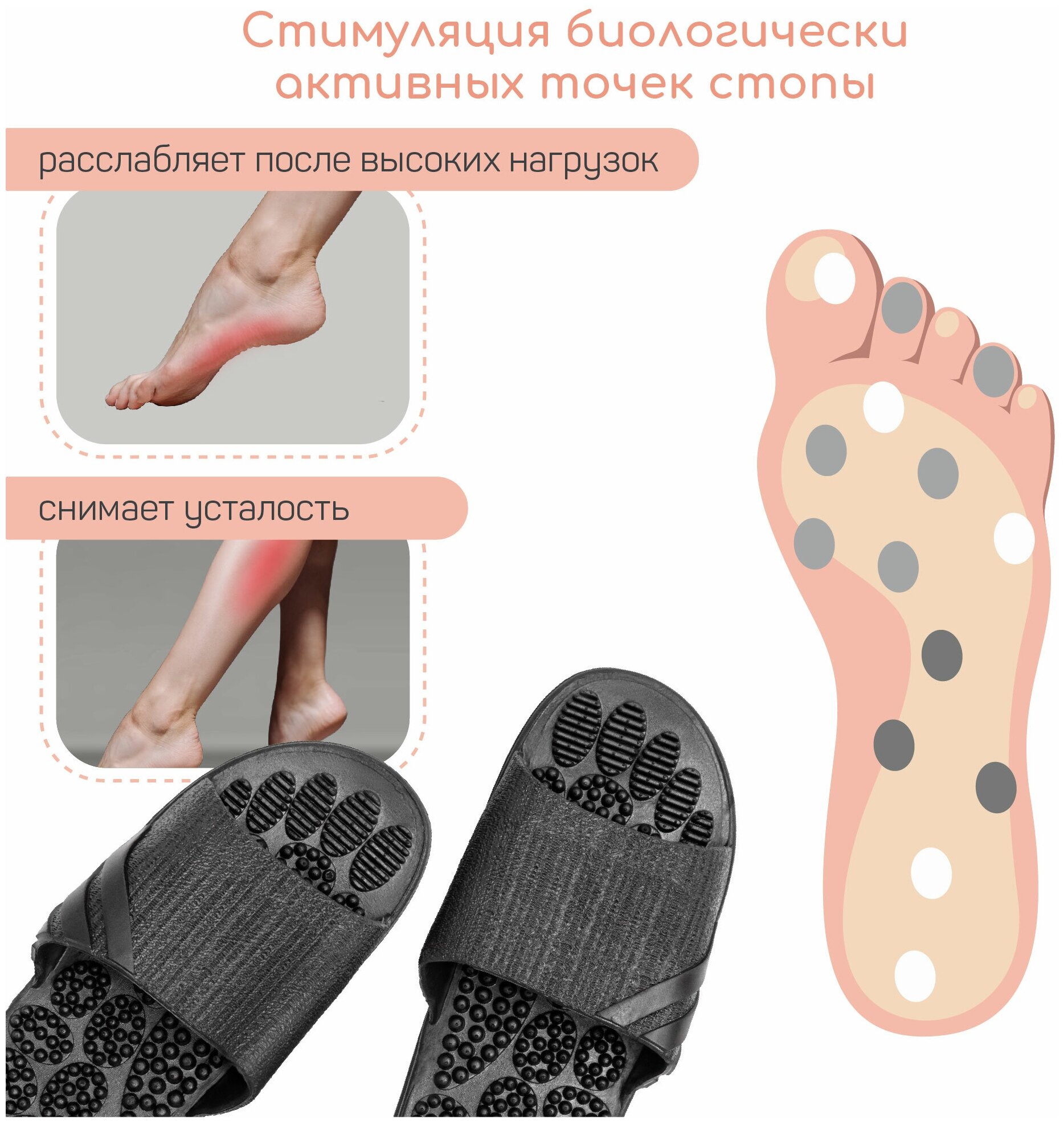 Тапочки с массажным эффектом AMARO HOME Relax Step Открытый нос (Чёрный) 38-39