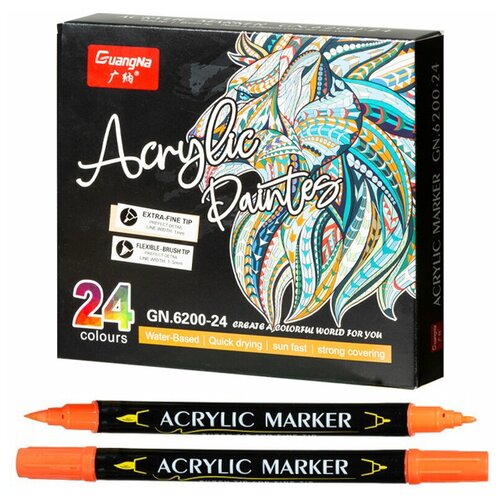 Акриловые двусторонние маркеры набор 24 цветов на водной основе.