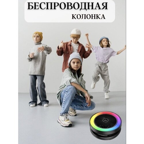 Портативная колонка с вентилятором беспроводная блютуз колонка с вентилятором RGB подцветка режим Power Bank круглая черная 299000₽