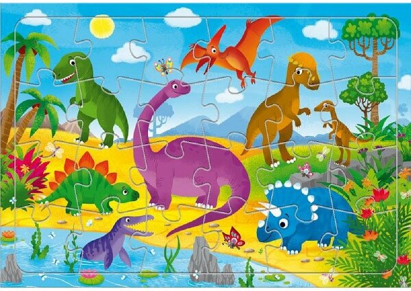 Пазл листовой на подложке. Динозавры. 24 детали. 29,5х21 см. геодом, изд: Гео-дом