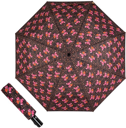 Зонт MOSCHINO, автомат, купол 96 см, 8 спиц, система «антиветер», для женщин, розовый, коричневый