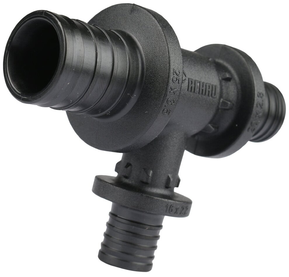 PX 11600831001 Тройник PPSU с уменьшенным боковым и торцевым проходами (25 мм, 16 мм, 20 мм) REHAU - фото №1
