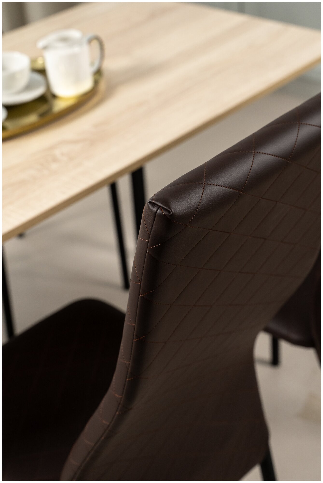 Обеденная группа Стол и 4 стула, стол «Дуб Сонома» 120х60х75, стулья Коричневые Исскуственая кожа 4 шт.