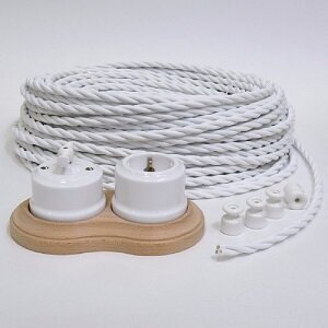 Электрический кабель, провод витой в ретро стиле "Винтаж", Белый 2*2,5, 10м