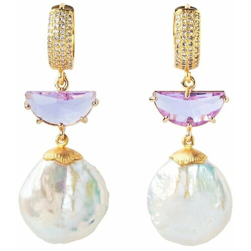 Серьги с подвесками , жемчуг пресноводный, кварц, белый