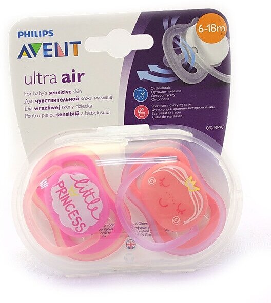 Пустышка Philips Avent Ultra Air SCF343/22 для девочек с рисунком силикон, 6-18 мес - фото №14