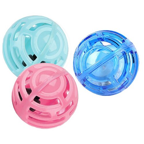 Игрушка шарик, погремушка, подсветка, 3 шт, диаметр 5 см, синий, голубой, розовый, 20х6х5 см, Pets & Friends PF-SETBALL-02