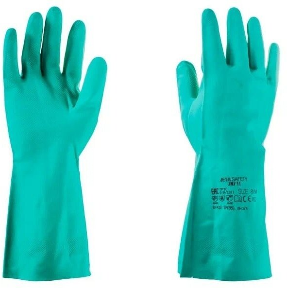 Нитриловые химостойкие перчатки (80/50) Jeta Safety, с хлопковым напылением, 0,38 мм, р.9/L, JN711-09-L - фотография № 2