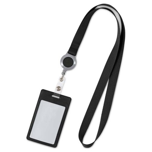 фото Лента для бейджа / держатель для бейджа с пластиковым ретрактором рулеткой flexpocket черный