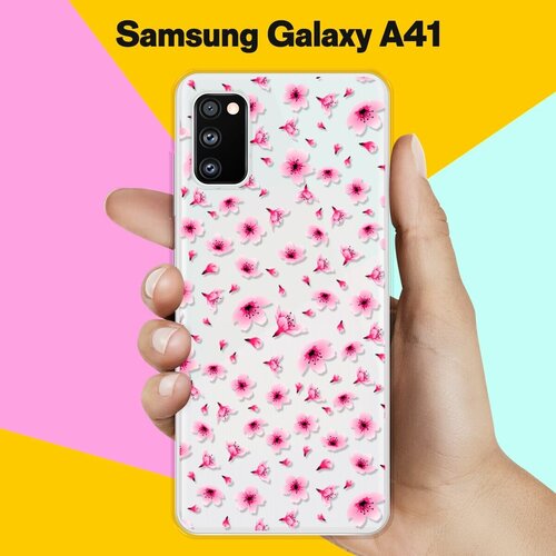 Силиконовый чехол Цветы розовые на Samsung Galaxy A41 матовый силиконовый чехол тропические цветы графика на samsung galaxy a41 самсунг галакси а41