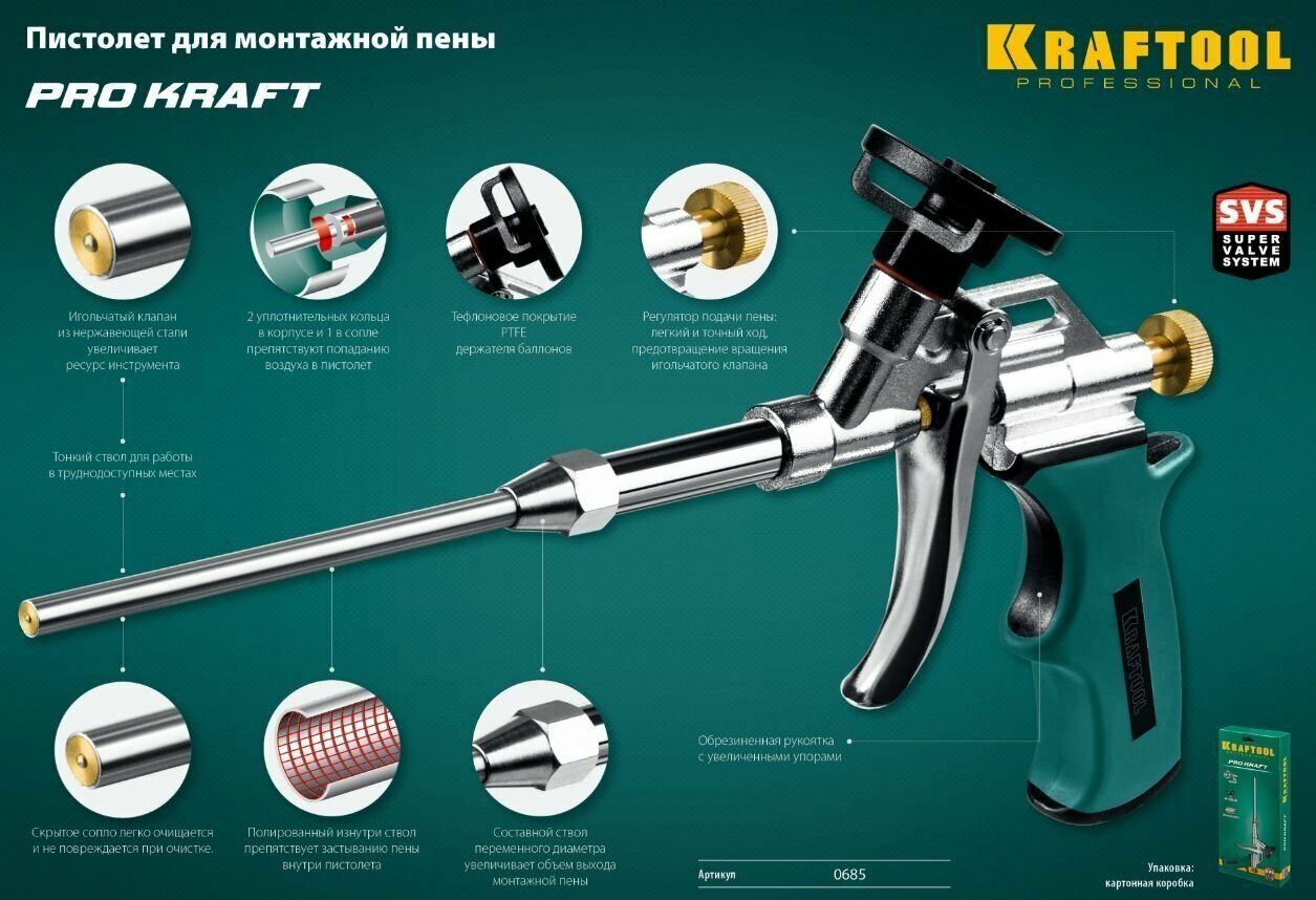 Пистолет для монтажной пены с тефлоновым покрытием держателя KRAFTOOL PROKraft профессиональный