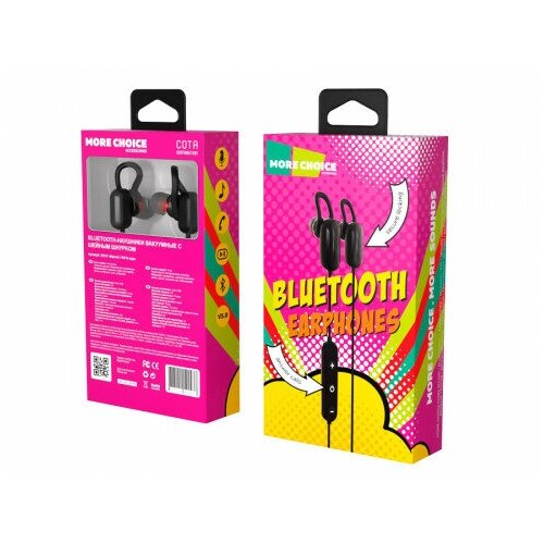 Гарнитура Bluetooth внутриканальная More Choice BG10 с шейным шнурком сумочка для наушников Black 64000₽