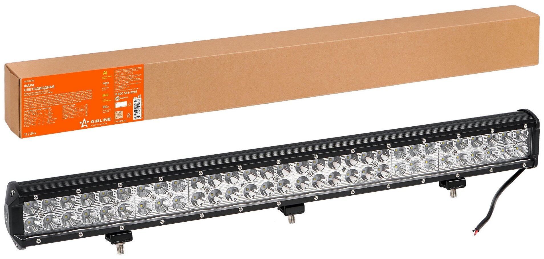 Фара светодиодная балка двухрядная 180W 710x78x65 60 LED комбинир. свет 12/24V (AIRLINE) - фото №1